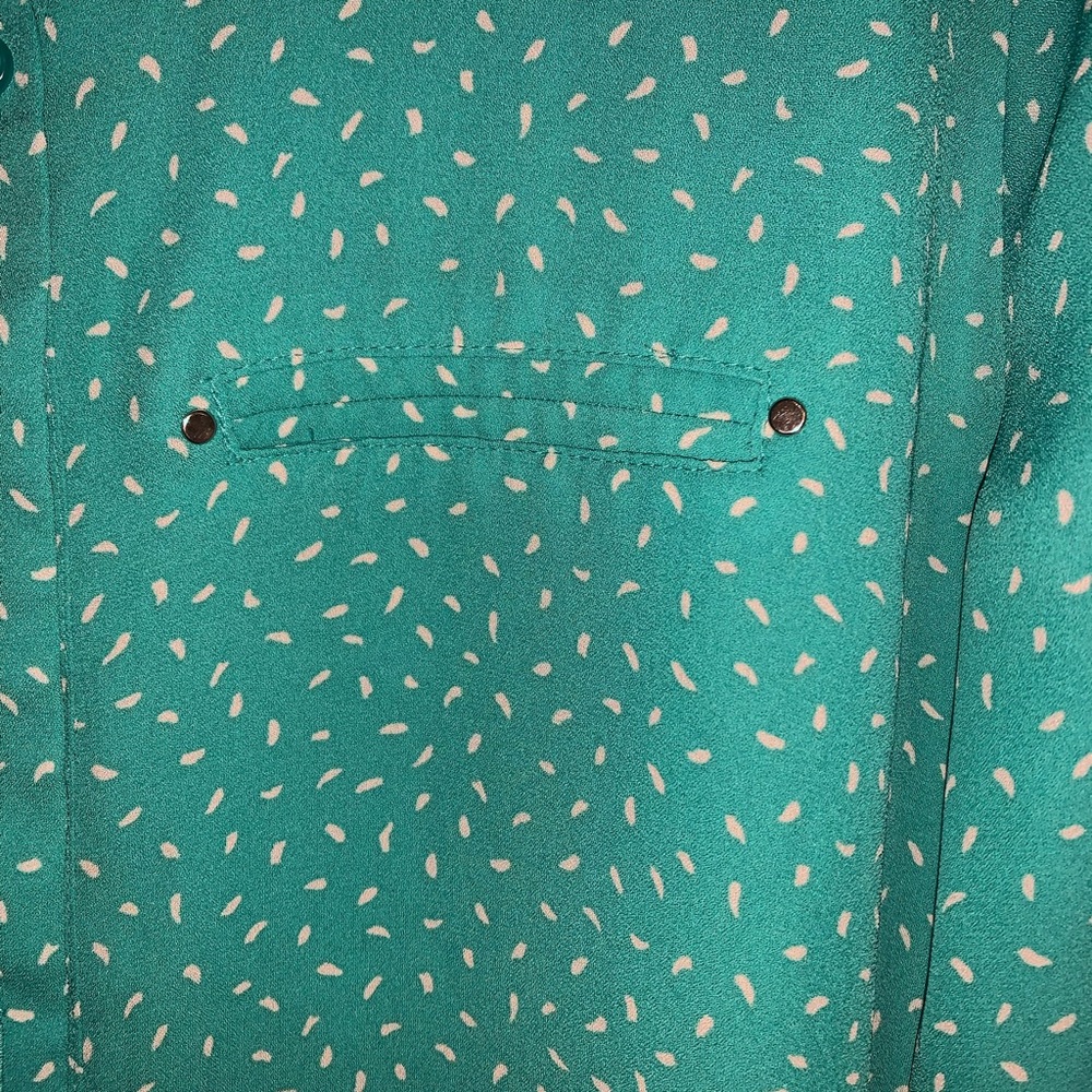 Medium Blue/Green with White Long Sleeve Blouse - Picture 3 of 8